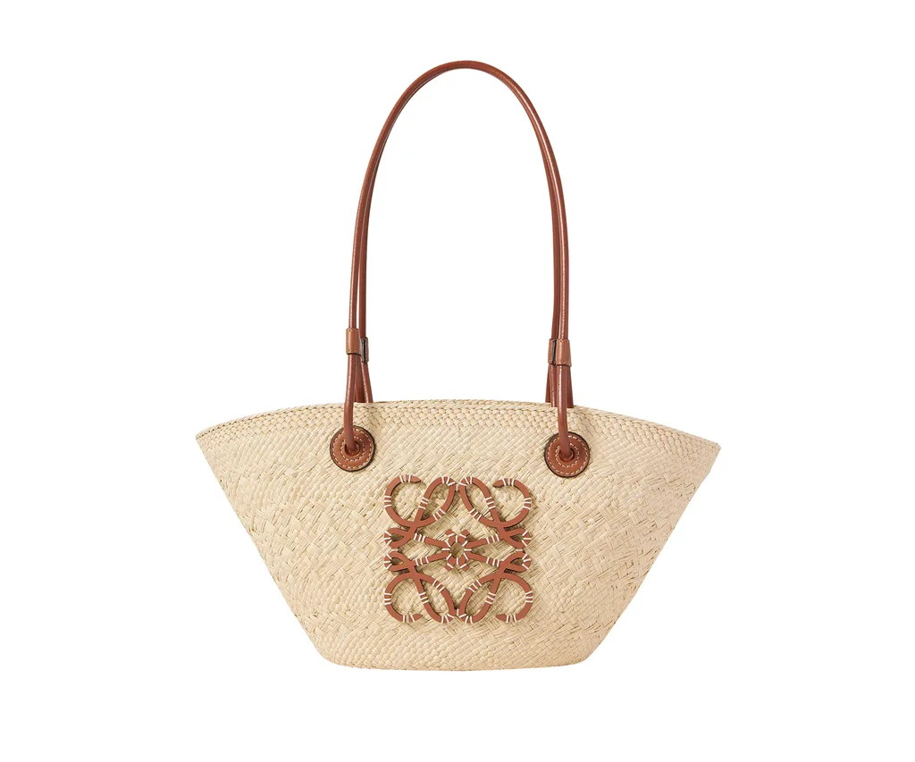 LOEWE + Paula's Ibiza Anagram small leather-trimmed woven raffia tote