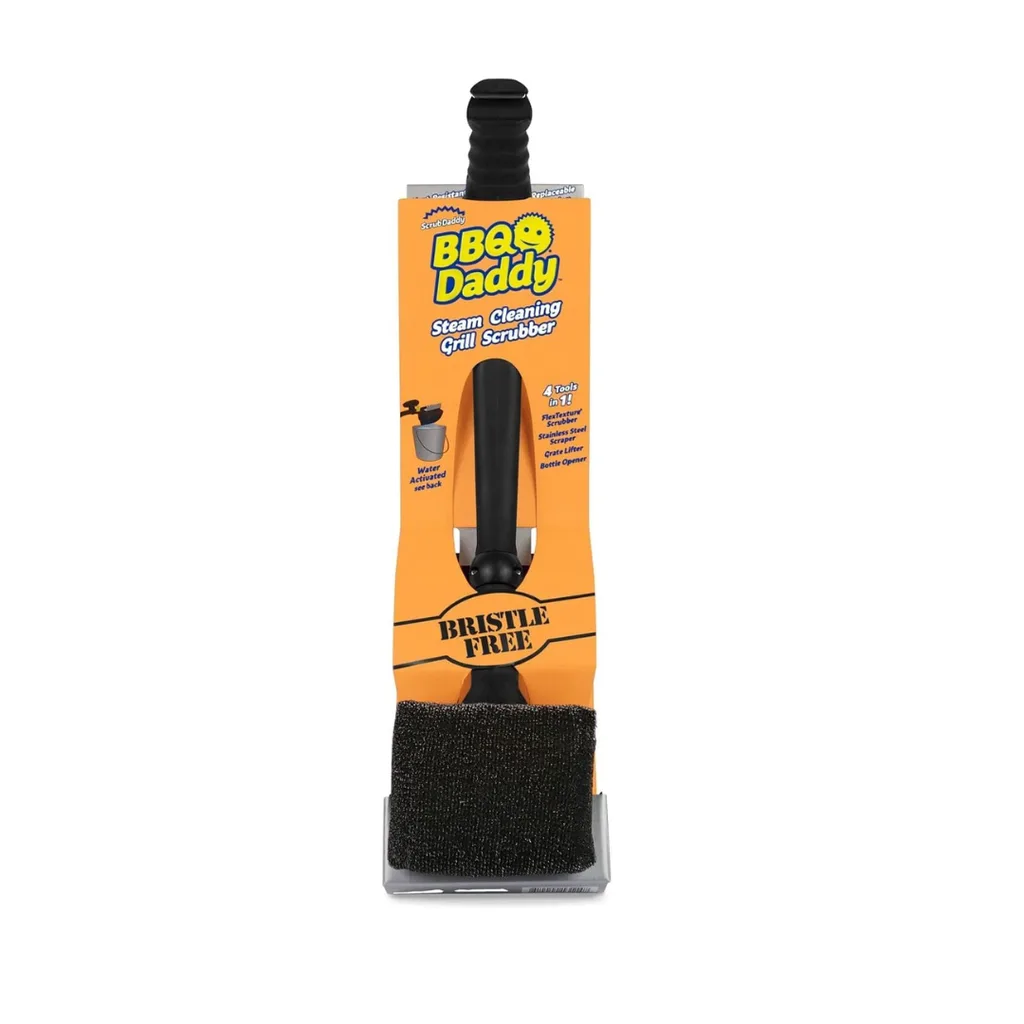 A BBQ Daddy steam cleaning grill scrubber